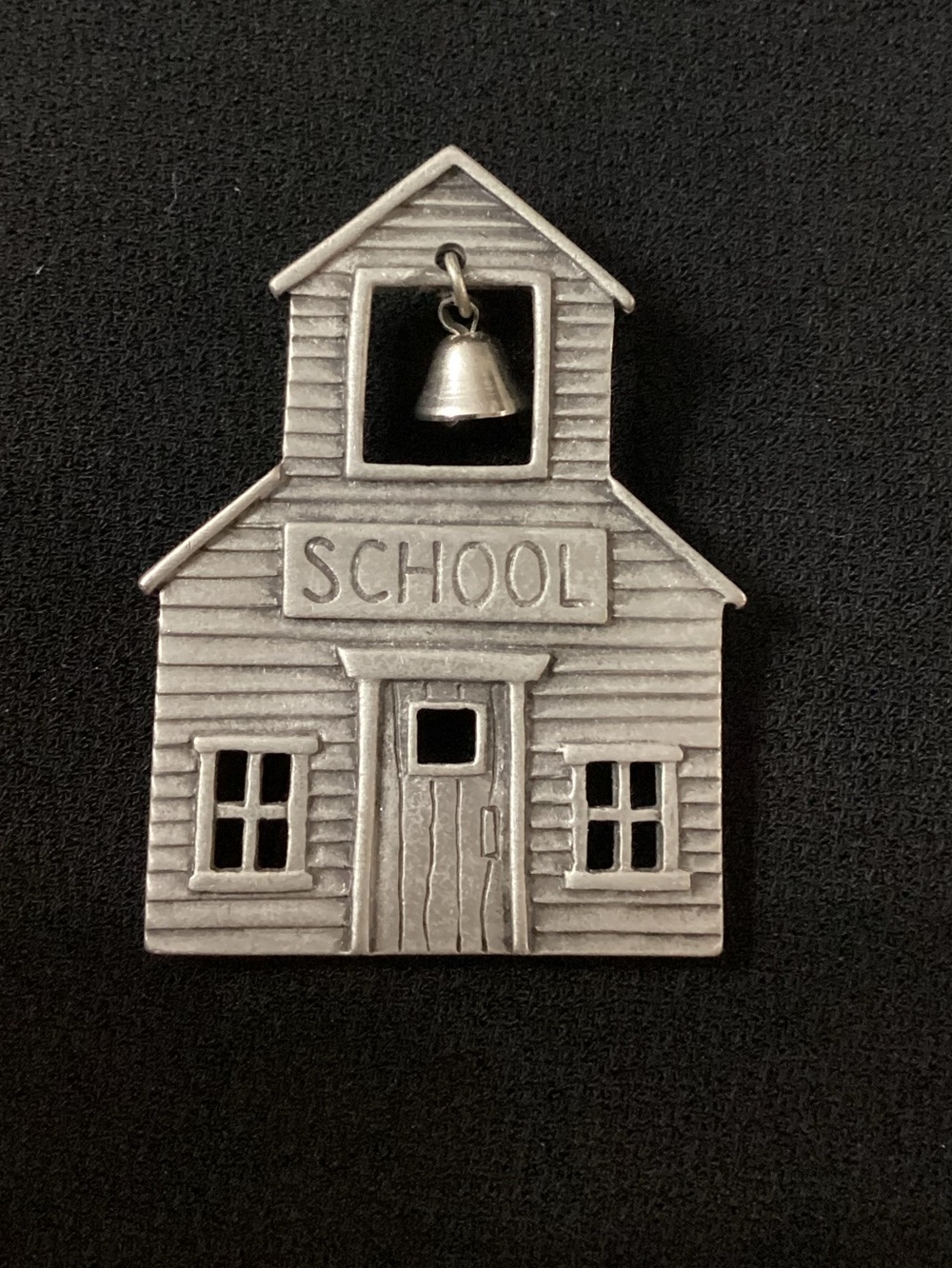 Vintage JJ Jonette Schoolhouse Bell Brooch Silver Tone